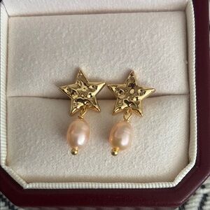 Gold Star Pearl Drop Earrings
